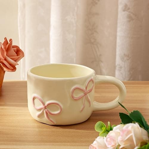 Koythin Coquette Bow Ceramic Coffee Mug, Funky Novelty Cup for Tea Milk Latte Cocoa, 8.5oz /250ml Perfect for Home, Office, or Birthday (Pink) thumbnail 6