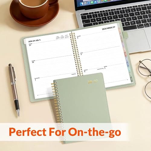SUNEE 2026-2027 Weekly & Monthly Planner 6.4"x8.5" - 12 Month (July 2026 - June 2027), Vegan Leather Cover Planner Academic Year Calendar, Pocket, Notes, Monthly Tab, Green thumbnail 7