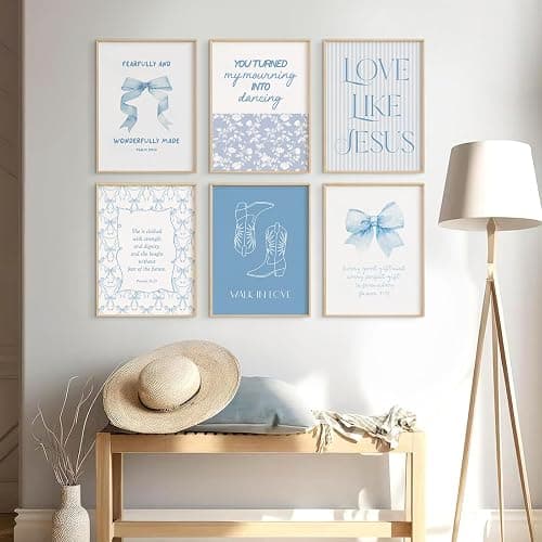 Blue Christian Bow Wall Art Bible Verse Canvas Poster Girls Room Wall Decor Scripture Jesus Pictures Religious Poster Trendy Preppy Aesthetic Prints Coquette Artwork for Bedroom 8x10x6 Inch Unframed thumbnail 5