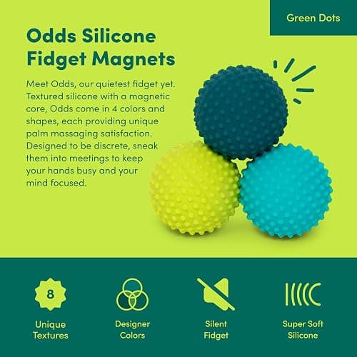 Speks Odds Soft Silicone Fidget Magnets | Silent Stress Relief Toys | Textured Magnetic Balls for Adults & Teens 14+ | Green thumbnail 3