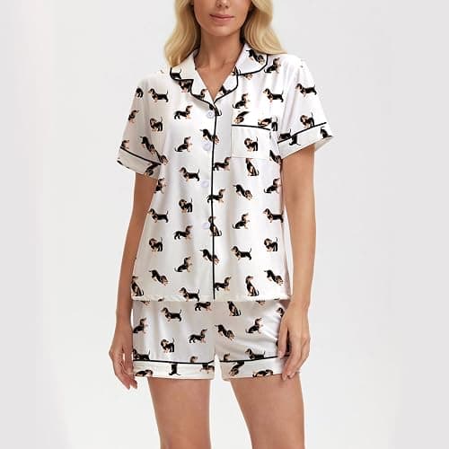 QIYEXING Women's Pajama Sets Button Down Nightwear Lounge Set, Pattern Print Two Piece Sleepwear Jammies Outfit S-XXL thumbnail 2
