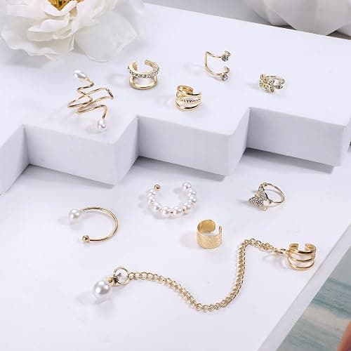 FINREZIO 64PCS Ear Cuff Earrings for Women, Non Piercing Clip On Wrap Cartilage Earrings Helix Ear Cartilage Ear Cuffs, Ear Clip Fake Earrings Adjustable thumbnail 6