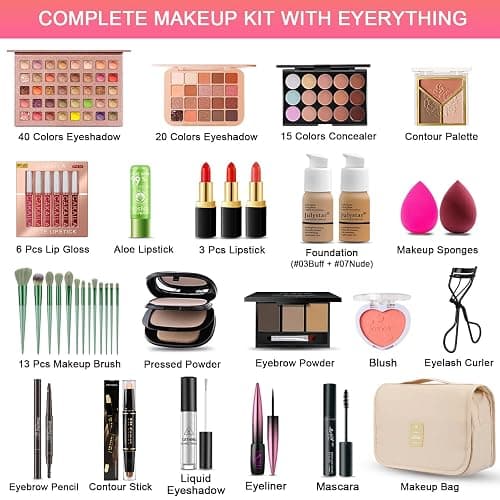 All in One Makeup Kit for Women Full Kit, Professional Travel Makeup Kit for Women & Teens, Foundation Eyeshadow Lipstick Brow Pencil Eyeliner Contour Powder, Complete Make Up Gift Set for Beginners thumbnail 2