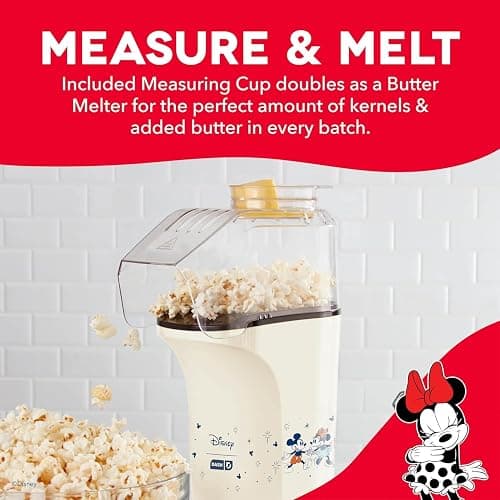 Disney DASH Fresh Pop Popcorn Maker - Oil-Free, Air Popcorn Popper - With Measuring Cup & Recipe Guide - Perfect for Movie Nights - 16 Cups, Mickey & Minnie Design thumbnail 3