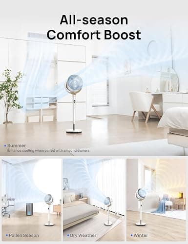 Dreo Fan for Bedroom, 120° Oscillating Standing Fan, Quiet Pedestal Fan with DC Motor, 9 Speeds, 4 modes, 20dB, 120° Manual Vertical, 37-42" Adjustable Height, 9H Timer, White thumbnail 7