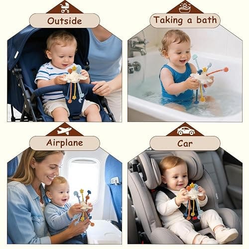 TYRY.HU Silicone Baby Sensory Montessori Toys,Silicone Pull String Fidget Toys for Babies 18 Months+, Travel Toy for Plane, Car, and Stroller, Early Educational Fine Motor Skills Toy for Toddlers thumbnail 7