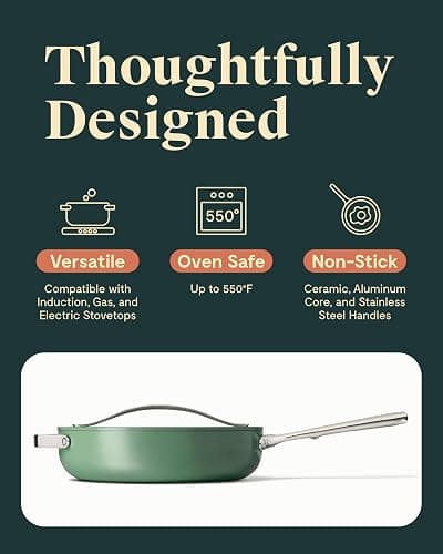 Caraway Nonstick Ceramic Sauté Pan with Lid (4.5 qt, 11.8") - Non Toxic, PTFE & PFOA Free - Oven Safe & Compatible with All Stovetops (Gas, Electric & Induction) - Sage thumbnail 4