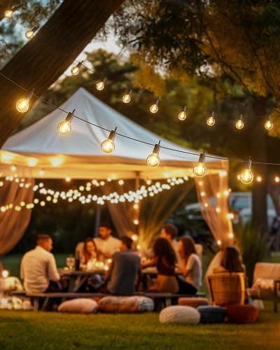 Brightown Outdoor String Lights 29 Feet G40 LED Patio Lights, Plug-in, 13 Plastic Edison Bulbs(1 Spare), Waterproof Connectable Hanging Light for Backyard Porch Balcony Party Decor, E12 Base, Black thumbnail 7