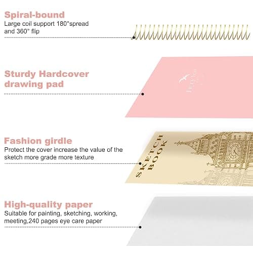 Hardcover Sketchbook for Drawing Spiral Sketch Book for Adult Kids 8.5 x 11 | 120 Sheets, 100gsm 68lb, Pink Large Spiral Bound Sketch Pad Premium Drawing Paper Book Artist's Sketchbook for Gift Ideas thumbnail 4