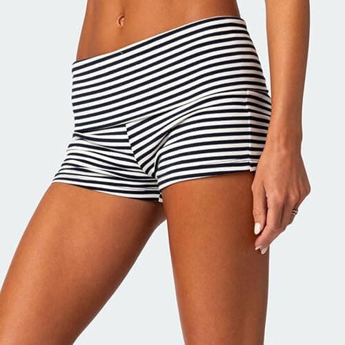 KMBANGI Womens Fold Over Shorts Elastic Waist Y2k Lounge Shorts Foldover Cute Pajama Micro Bottoms Mini Shorts Sleepwear thumbnail 5