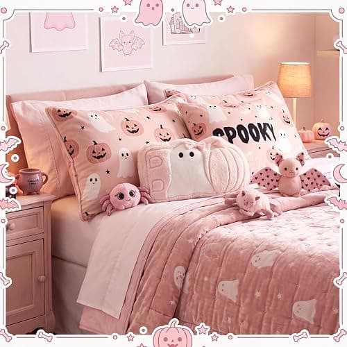 Thyle Halloween Pink Ghost Theme Pillow Cute Ghost Spooky Pillow Plush | Ghost Throw Pillow, Pink Halloween Decor, Pink Ghost Decor, Soft, Huggable, Indoor Sofa Cushion Home Office Couch Car thumbnail 3