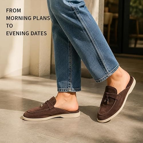 TWODNAWK Women's Retro Suede Flat Mules with Tassels Comfortable Slip-on Pointed Toe Lightweight Non-Slip Flat Slippers for Casual Dating Daily thumbnail 8