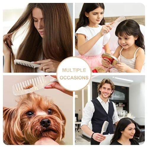 Large Wide Tooth Hair Comb, LADYAMZ [Tortoise Shell] Cellulose Acetate Round Tooth Comb for Straight/Curly Hair,Short/Long Hair Women Men or Kids, Easy Detangling Wet or Dry, Anti-static (White) thumbnail 6