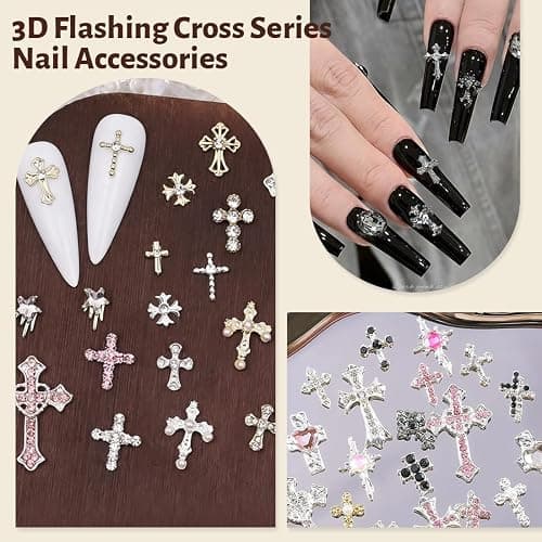 BDEPSTR 21 Stück 3D Kreuz Nail Charms - Y2K Nail Art Dekorationen, Nagelschmuck für DIY Nageldesign, Trendig & Praktisch für Frauen thumbnail 2