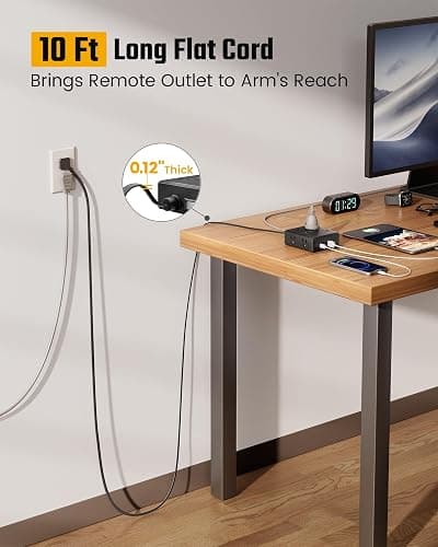 10Ft Extension Cord with Multiple Outlets, Flat Plug Power Strip Surge Protector with 10 Ft Long Cord, 8 Outlet 4 USB Ports (2 USB C), Multi Outlet Wall Plug for Office, College, Dorm Room Essentials thumbnail 2