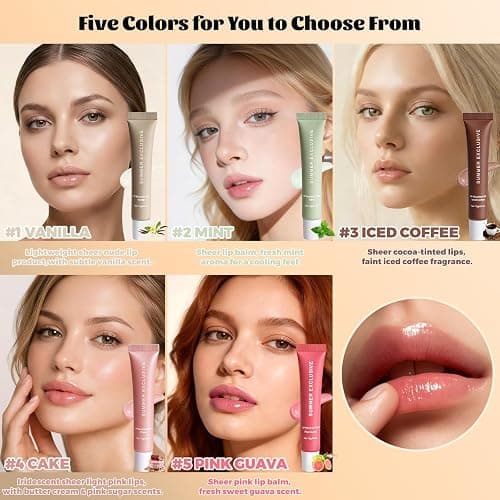 HULYHDP 5 Pcs Summer Tinted Lip Balm Butter - Natural Shea Butter & Olive Oil, Lightweight Hydrating & Non-Sticky, Soothes & Softens Dry Chapped Lips, Lip Gloss Gift Set for Girls, 0.5 Fl Oz thumbnail 2