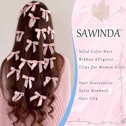SAWINDA 20PCS Pink Mini Bowknot Ribbon Barrettes - Cute Claw Clips for Teens, Women & Girls' Hair Accessories thumbnail 5