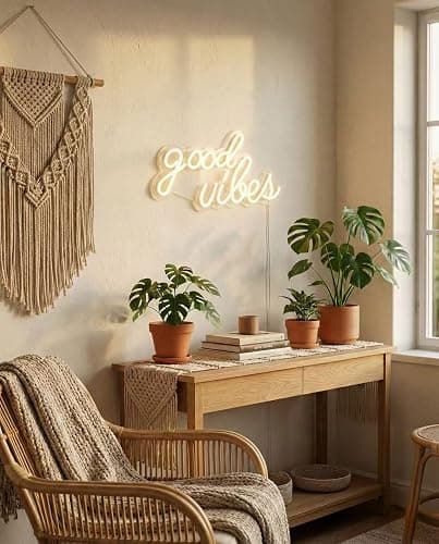 DECANIT Good Vibes Neon Sign Warm White, Boho LED Light for Wall Decor, Living Room, Wedding, Engagement Party, USB Powered 3D Art Holiday Gift, 16.1x8.3 Inch thumbnail 2