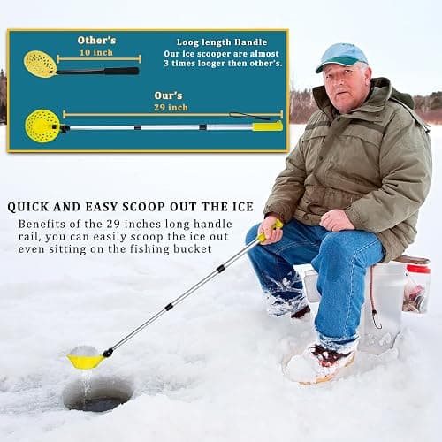 Huntury Retractable Ice Fishing Scoop Skimmer, Ice Fishing Accessories, Long Length, And Larger Spoon, No More Bending Over To Scoop Out Ice While Ice Fishing, Ice Fishing Gear thumbnail 3
