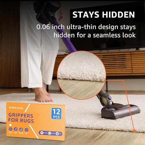 ZONGOOL 12 PCS Rug Tape, Reusable Washable Grippers for Rugs, Double Sided Non-Slip Rug Pads for Hardwood Floors, Rug Stoppers to Prevent Sliding, White thumbnail 5