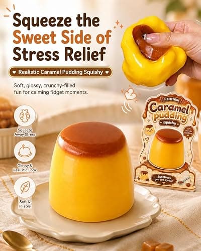 Caramel Pudding Squishy, Crunchy Stress Ball Food Toy Bead Filled Caramel Squeeze Moldable Slushy ASMR Realistic Handmade Non Rebound Sticky Silicone Dessert Party Favor(1pc) thumbnail 3
