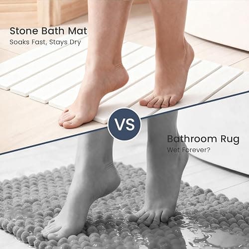 Meowoo Foldable Stone Bath Mat, 23.6"x15.3" Diatomaceous Earth Bath Mat, Non-Slip Quick Dry Bathroom Floor Mats, Super Absorbent, Easy to Clean, Stone Bathroom Floor Mats for Bathtub Front - White thumbnail 6