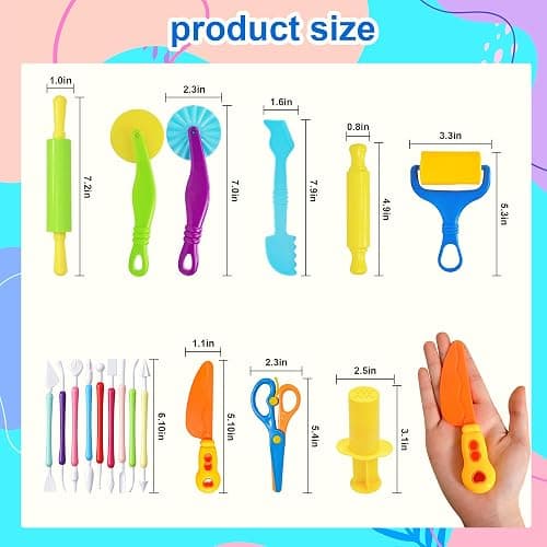 Kleeblatt Dough Tools Set for Kids - 19 Pcs Playdough Kit with 9 Basic Dough Tools, 9 Double-Headed Clay Carving Tools & Cleaning Brush, Safe for Toddlers Ages 2-8, for Clay/Plasticine/Sand thumbnail 7
