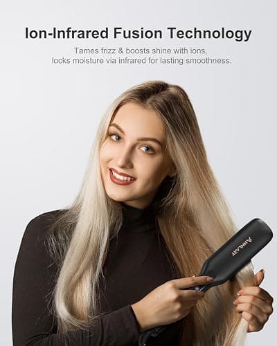 ANNLARY Hair Straightener, 1.75 Inch Flat Iron with Infrared and Ionic Technology, Titanium Plate with Ceramic Coating Dual Voltage Straightener with Heat-Resistant Silicone for All Hair Types thumbnail 2