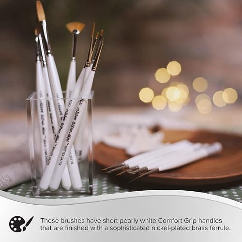 Silver Brush Limited UMS-2435S Ultra Mini Tight Spot Set, for Watercolor, Gouache, Inks, Dyes, Acrylic, & Heavy Body Paints, Set of 3, Size 20/0 Spotter, 5/0 and 10/0 Tear Drop Brushes, Short Handle thumbnail 6