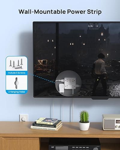 TROND Surge Protector Power Strip, 5FT Flat Plug Extension Cord with 8 Outlets & 4 USB Ports (3 USB C), 1625W, Wall Mount Outlet Extender for Home Office Dorm Room Essentials, White thumbnail 7