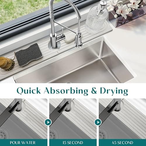 Faucet Mat for Kitchen Sink - 24'' Long Diatomite Fast Drying Stone Sink Tray, Super Absorbent, Prevents Moisture Buildup - Faucet Splash Guard for Bathroom Counter [Light Grey, 23.6" x 3.9"] - Light Grey - 23.6" x 3.9" thumbnail 3