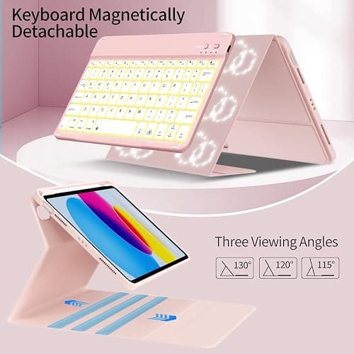 GKABXY Case with Keyboard for iPad A16 11th / 10th Generation - 7 Colors Backlit Wireless Detachable Folio Keyboard Cover with Pencil Holder for iPad 11-inch 2025 10th Gen 10.9 Inch 2022, Light Pink thumbnail 5