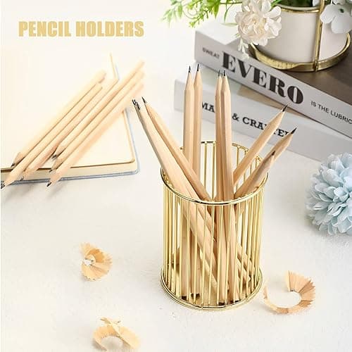 POCOSER Gold Pen Holder for Desk, Metal Pencil Holders Makeup Brushes Cup for Preppy Room Decor Office Home Bedroom School Organizer Toothbrush Holder Gold Decor Aesthetic Gift Accessories thumbnail 5