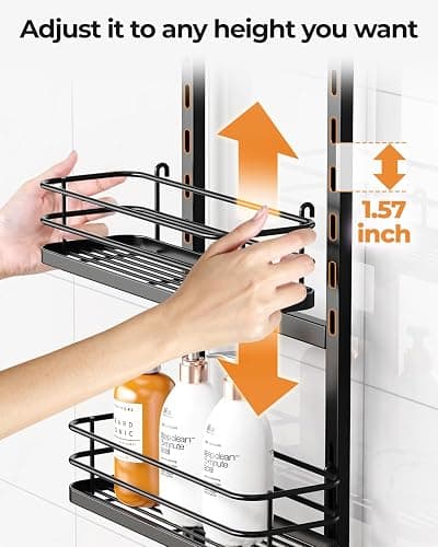 ODesign 4 Tier Height-Adjustable Shower Caddy Hanging Anti-Swing-Over The Shower Head Caddy-Sho wer Storage Organizer Bathroom Shelves Basket Caddies-Black thumbnail 7