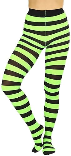 ToBeInStyle Women’s Wide Horizontal Contrast Stripe Tights Opaque Hosiery - One Size Plus - Black and Neongreen thumbnail 4