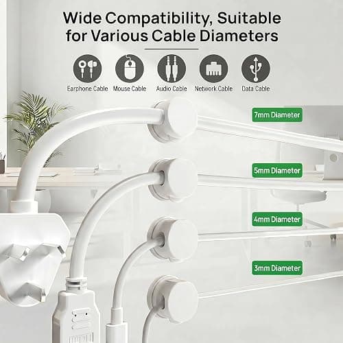 CUULANIX 6 Stück Magnetische 360° Drehbar Kabelhalter Selbstklebend, Wird mit zwei kabelorganizer, Einhand Kabelclips Universal Kabel Organizer für USB Ladekabel HDMI Audiokabel bis 7,5mm(Weiß) thumbnail 3