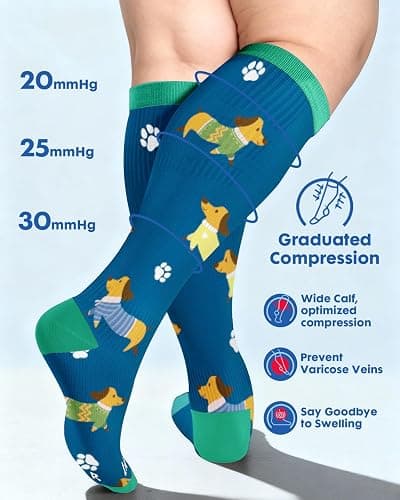 Lalapapa Wide Calf Compression Socks for Women - 3-Pair Plus Size 20-30mmHg Ankle Support Easy on off Socks for Travel Nurse thumbnail 3