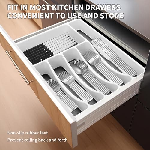 53PCS Silverware Set for 8 with Flatware Drawer Organizer, Stainless Steel Cutlery Set with Steak Knives, Include Spoons and Forks Set & Serving Utensils, Mirror Polished, Silver - 53-Piece - Silver thumbnail 3