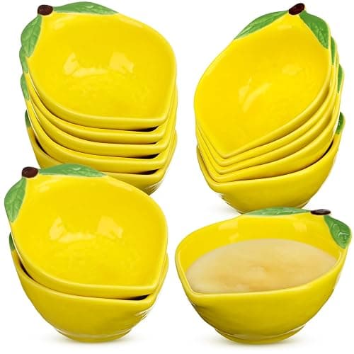 Tioncy 12 Pcs Ceramic Ramekins Small Dessert Bowls 6 oz Oven Safe Ceramic Dish Dip Bowl Seasoning for Serving Sauce Snack Baking Brulee Pudding(Lemon) - Image 1