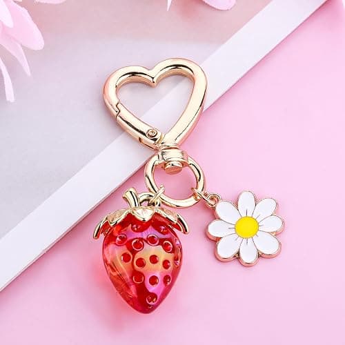 Apausvcm Cute Strawberry Keychain, Bag Purse Charms Kawaii Heart daisy flower Key Chains Accessories Strawberry Shortcake Decor for Handbags Backpack Women Girls Gift thumbnail 4