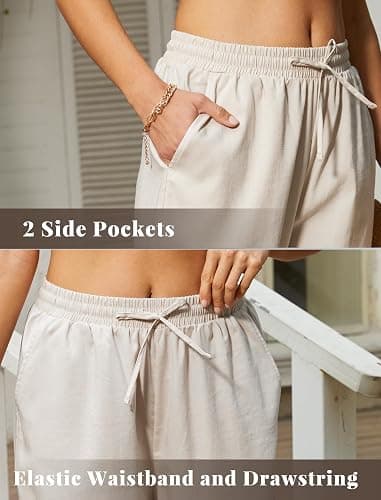 keriffe Women's Summer Casual Pants Loose Fit Beach Pants High Waist Drawstring Wide Straight Leg Palazzo Trousers Pockets thumbnail 7