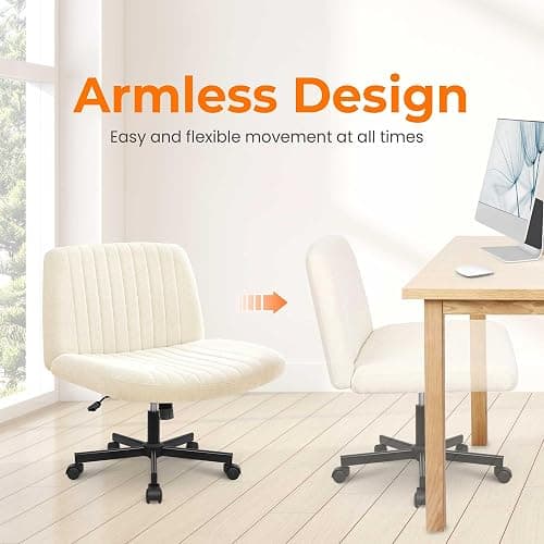 NEO CHAIR Criss Cross Chair with Wheels Home Office Cross Legged Armless Chairs Ergonomic Adjustable Computer Desk Task Wide Seat for Bedroom Vanity Comfy Swivel (Beige) | Cross-Legged Comfort for Vanity, Bedroom, or Home Office, 360° Swivel, Adjustable Height, Rolling Base, and Fabric Finish thumbnail 5