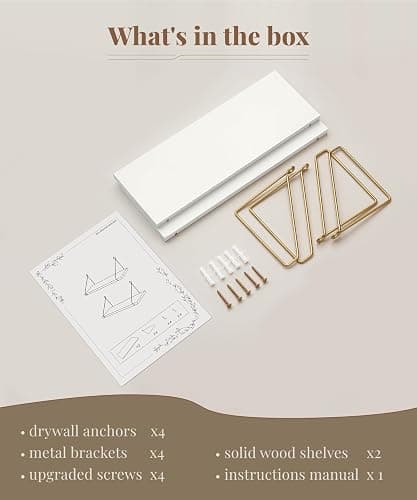 Afuly Floating Shelves for Wall, Metallic Gold White Wall Mounted Shelves, Shelves for Bathroom Kitchen Bedroom Solid Wood Metal Chic Bookshelf, Set of 2 thumbnail 7