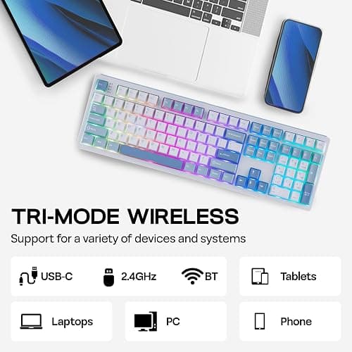 EPOMAKER TH108 Full Size Mechanical Keyboard (Blue&White, Creamy Jade) thumbnail 4
