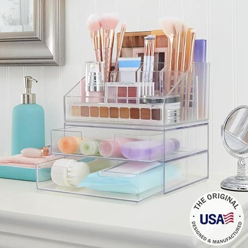 STORi Chloe Stackable Makeup Holder & Drawer Organizer Set, Clear, BPA-Free Plastic, Made in USA, Organize Brushes, Cosmetics & Beauty Essentials thumbnail 2