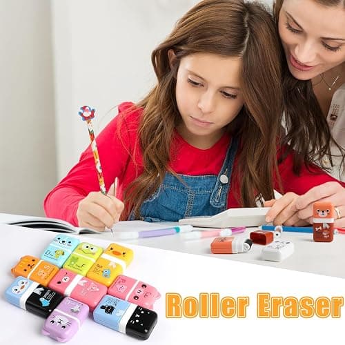 CCINEE 12 Pcs Pencil Erasers,Cute Erasers with Cover and Clean Up Shaving Roller for School Gift Supplies Classroom Prizes thumbnail 7