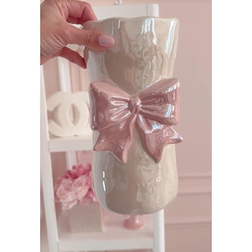Bow Flower vase, Bow vase for Flowers, Pink Bow Ceramic Vase – Cute Vase with Shiny Glaze, Modern vase Decor (Pink Bow) thumbnail 3