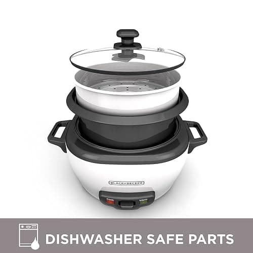 BLACK+DECKER 6-Cup Rice Cooker with Steaming Basket | Save time with a 2-in-1 rice cooker and steamer that keeps food warm until serving. thumbnail 7