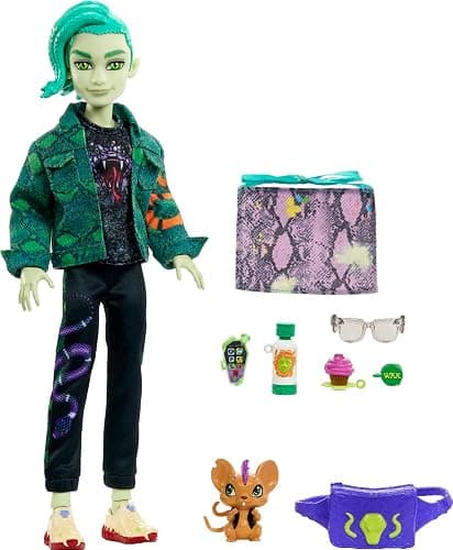 Monster High Deuce Gorgon Doll in Signature Look with Denim Snake Jacket & Accessories, Pet Mouse Perseus thumbnail 5