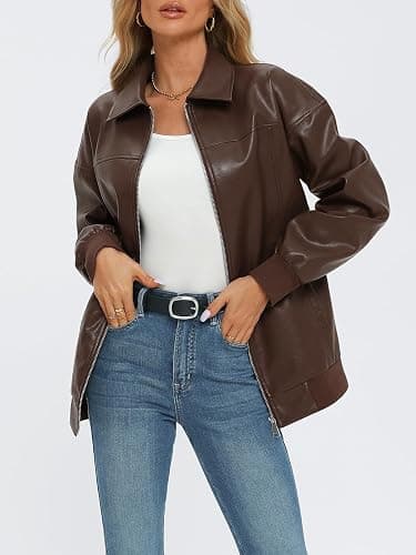 AUTOMET Womens Oversized Leather Jackets Zip Up Coats Faux Motorcycle Bomber Outfits Fall Trendy Fashion Winter Clothes 2025 thumbnail 2